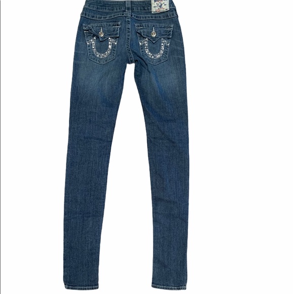 True Religion Skinny Jeans w/ Rhinestone Pockets - Picture 3 of 4